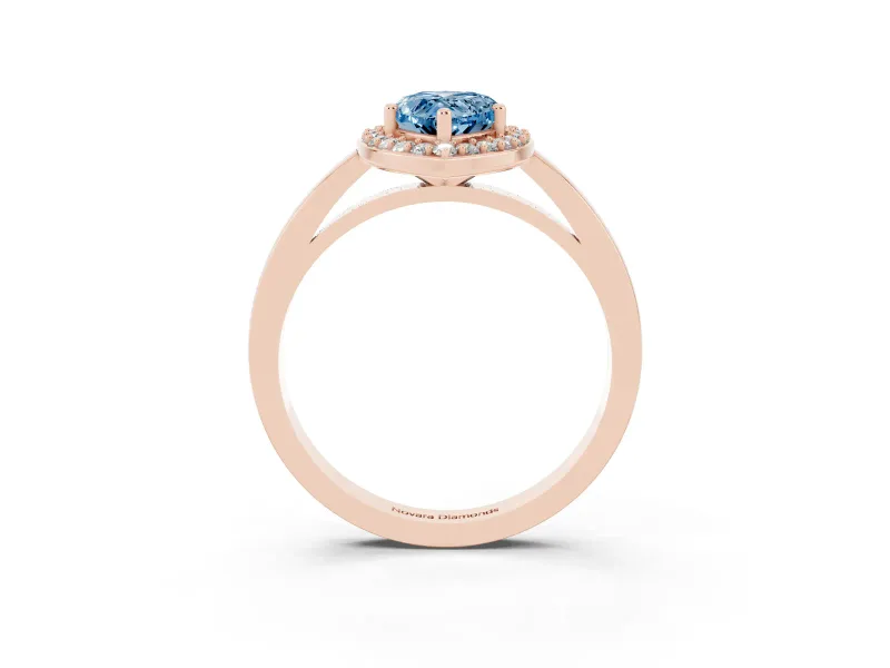 Pear-Shaped Thin Halo Engagement Ring Setting for a Fancy Blue Lab-Grown Diamond | Slim Plain Band | Rose Gold