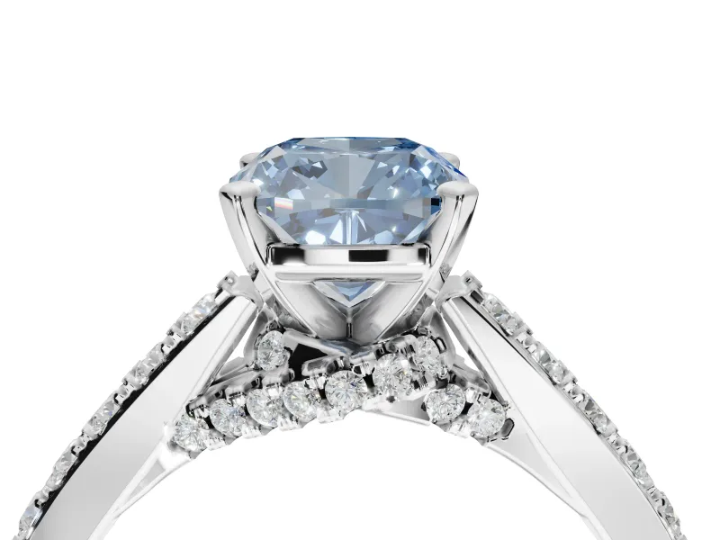Cushion Cut Pavé Engagement Ring Setting for a Fancy Blue Lab-Grown Diamond | Crossover Gallery | Sterling Silver