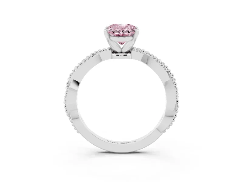 Fancy Pink Oval Cut Diamond Solitaire Ring Set in Silver with Twisted Band and Bead Prong Setting