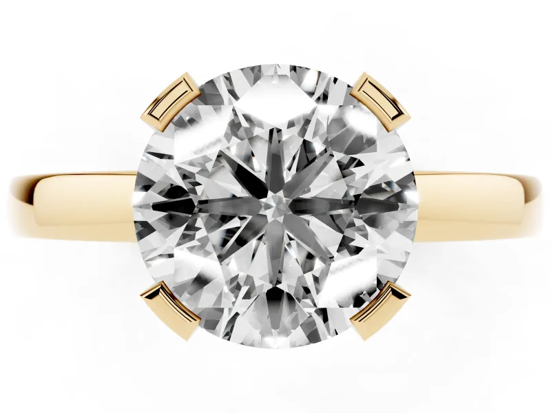 Round Cut Diamond Solitaire Ring Set in Yellow gold with Prong Head and Smooth Polished Band