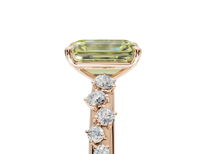 Emerald Cut Graduated Solitaire Engagement Ring Setting for a Fancy Yellow Lab-Grown Diamond | Rose Gold