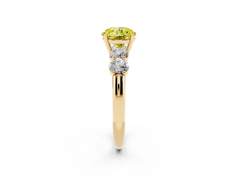 Round Five Stone Engagement Ring Setting for a Fancy Yellow Lab-Grown Diamond | Prong Set Side Stones | Yellow Gold