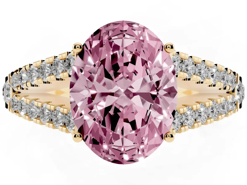 Oval Graduated Split Shank Engagement Ring Setting for a Fancy Pink Lab-Grown Diamond | Yellow Gold
