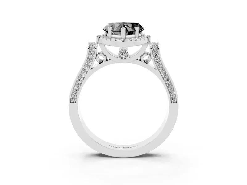 Heart-Shaped Halo Engagement Ring Setting for a Black Center | Pointed Pavé Shoulders | White Gold