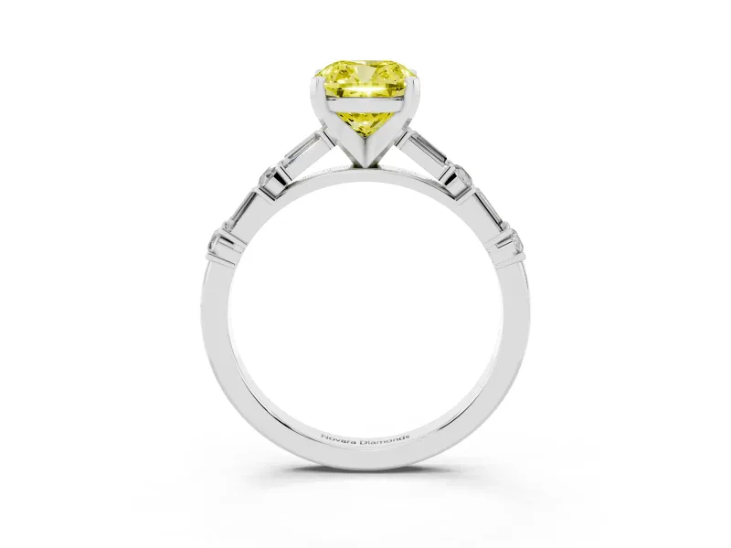 Cushion Cut Baguette Side Stone Engagement Ring Setting for a Fancy Yellow Lab-Grown Diamond | Platinum