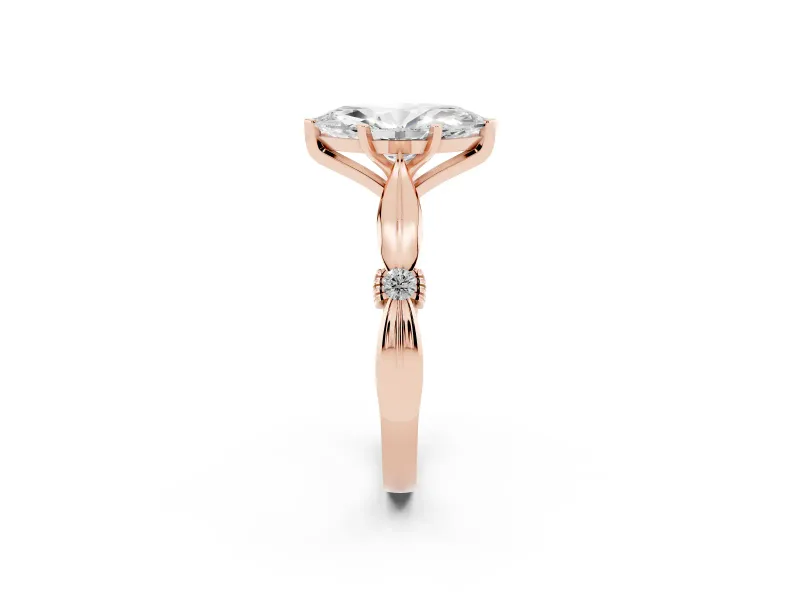 Marquise Cut Diamond Solitaire Twisted Band Ring Set in Rose gold with Accent Stones and Prong Setting