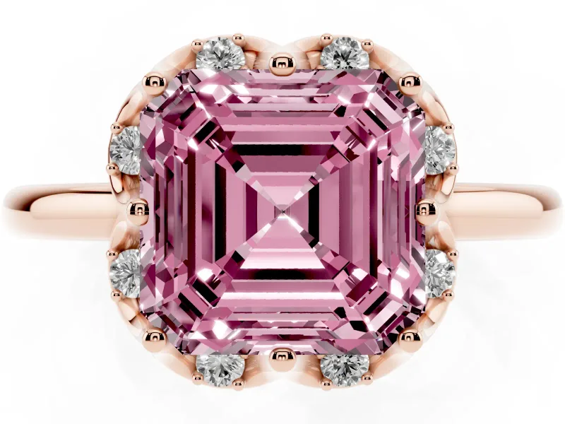 Asscher Cut Petal Halo Engagement Ring Setting for a Fancy Pink Lab-Grown Diamond | Rose Gold