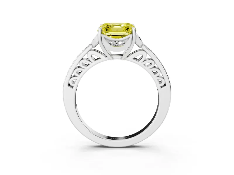 Asscher Cut Floral Pavé Engagement Ring Setting for a Fancy Yellow Lab-Grown Diamond | Platinum