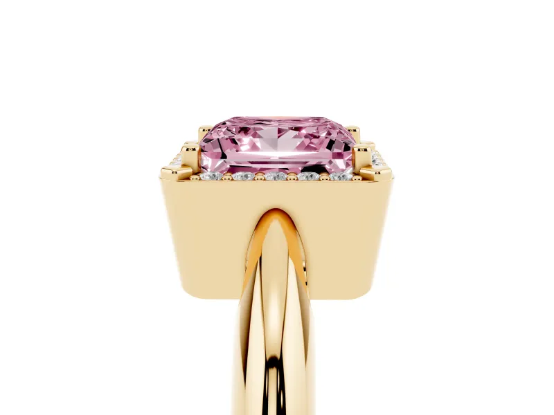 Princess Cut Halo Engagement Ring Setting for a Fancy Pink Lab-Grown Diamond | Plain Tapered Band | Yellow Gold