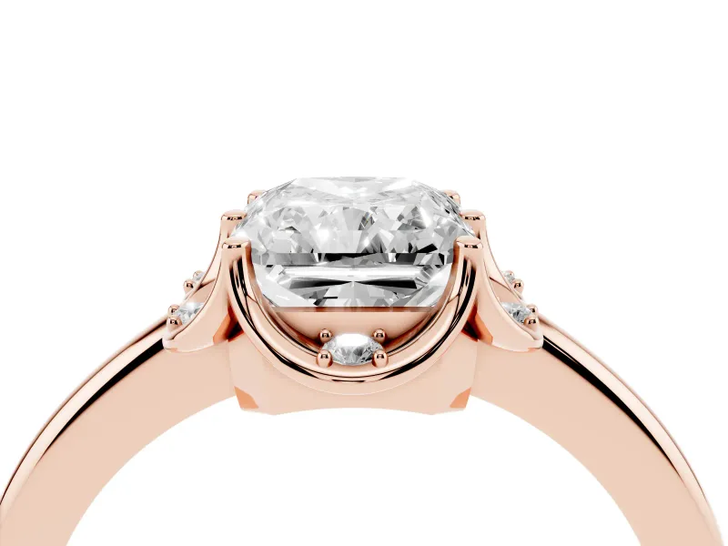 Radiant Cut Scalloped Petal Halo Engagement Ring Setting | Plain Band | Rose Gold