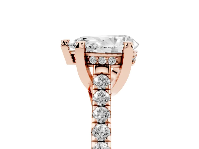 Pear-Shaped Hidden Halo Pave Engagement Ring Setting | Claw Prongs | Rose Gold