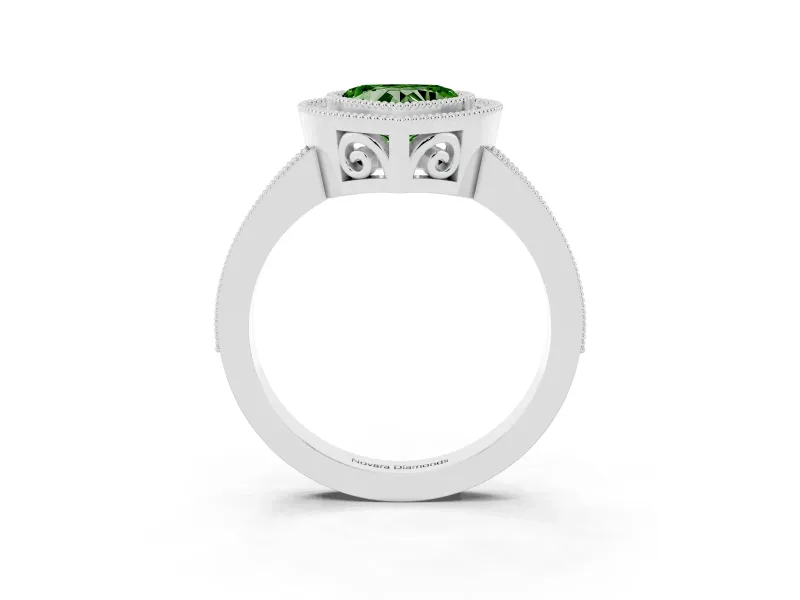 Heart-Shaped Double Milgrain Halo Engagement Ring Setting for a Fancy Green Lab-Grown Diamond | Pave Band | White Gold