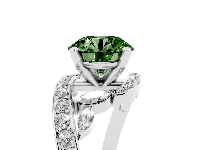 Round Bypass Engagement Ring Setting for a Fancy Green Lab-Grown Diamond | Platinum
