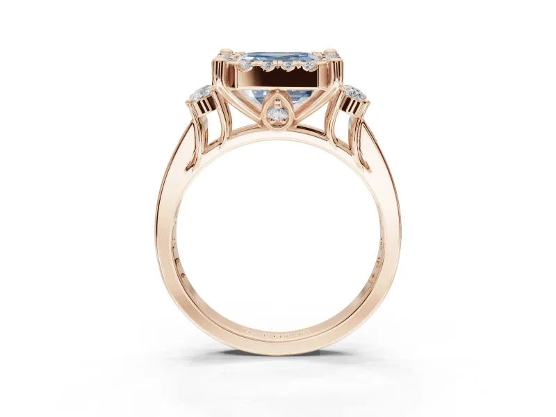 Asscher Cut Halo Engagement Ring Setting for a Fancy Blue Lab-Grown Diamond | Graduated Channel Band | Rose Gold