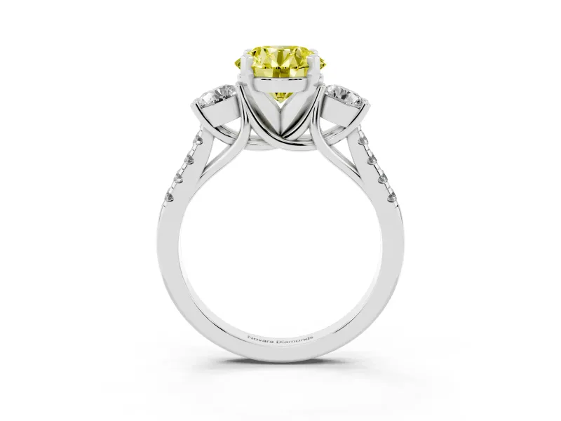 Fancy Yellow Three-Stone Round Cut Diamond Pavé Band Ring Set in Silver with Prong-Set Trio