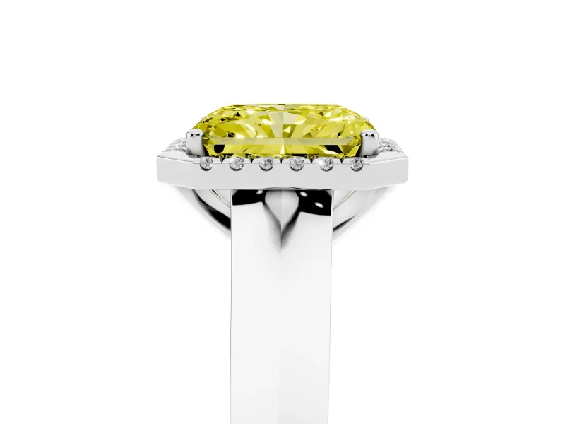 Radiant Cut Knife-Edge Halo Engagement Ring Setting for a Fancy Yellow Lab-Grown Diamond | Platinum