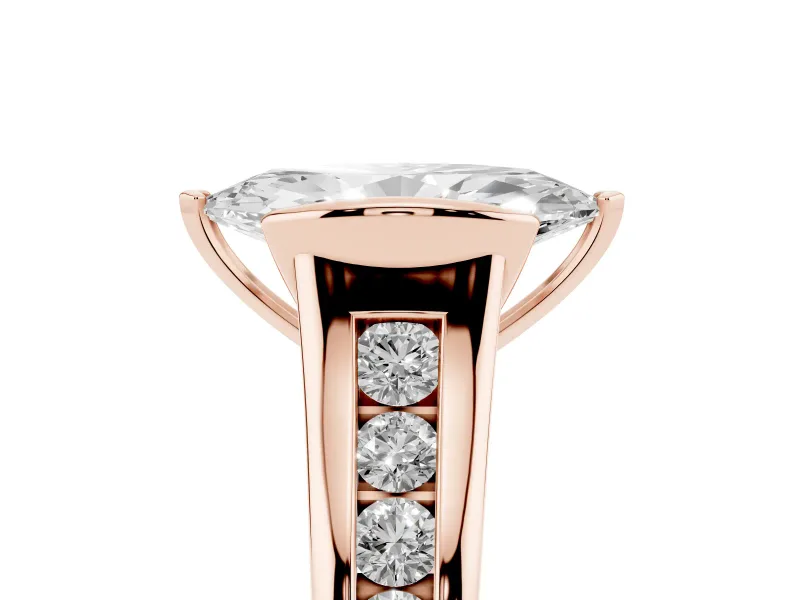 Marquise Half Bezel Solitaire Engagement Ring Setting | Graduated Channel Band | Rose Gold