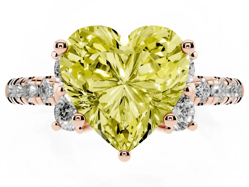 Heart-Shaped Side Stone Engagement Ring Setting for a Fancy Yellow Lab-Grown Diamond | Pave Band | Rose Gold