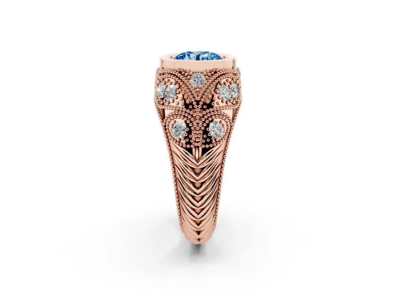 Round Vintage Bezel Engagement Ring Setting for a Fancy Blue Lab-Grown Diamond | Rose Gold