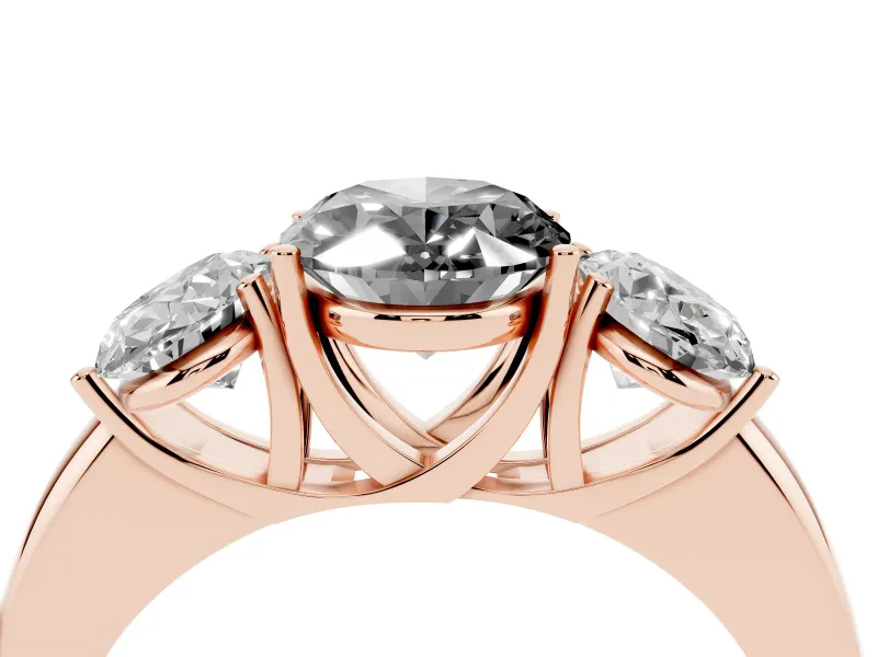 Fancy Black Oval Cut Diamond Three-Stone Ring Set in Rose gold with Bold Center and Classic Band