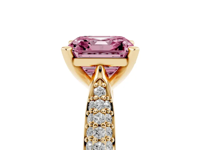 Asscher Cut Pavé Engagement Ring Setting for a Fancy Pink Lab-Grown Diamond | Multi-Row Shoulders | Yellow Gold