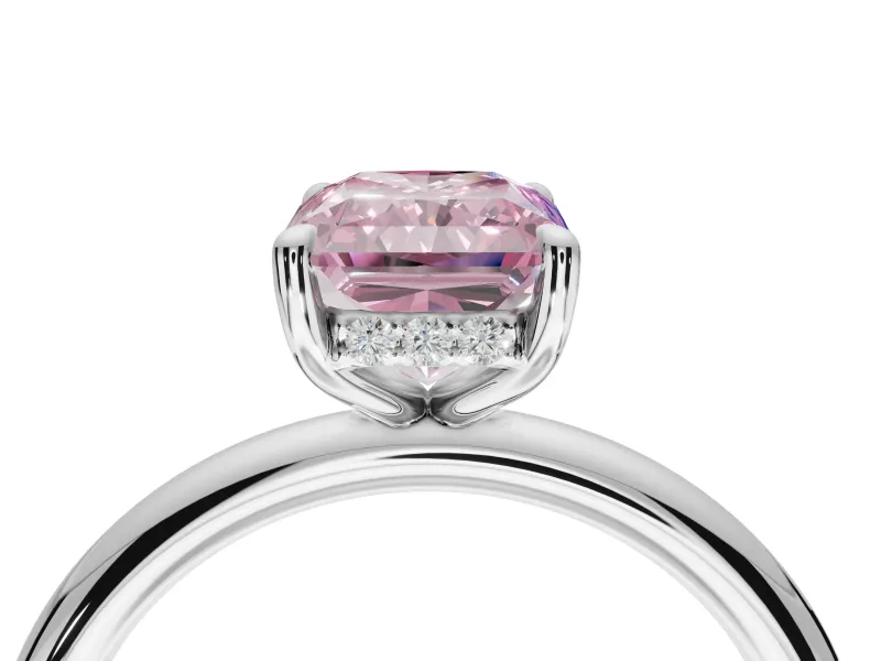 Radiant Cut Hidden Halo Ring Setting for a Fancy Pink Lab-Grown Diamond | White Gold