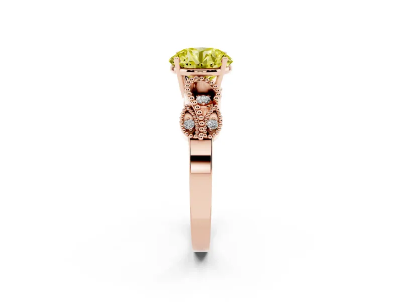 Round Vintage Engagement Ring Setting for a Fancy Yellow Lab-Grown Diamond | Rose Gold