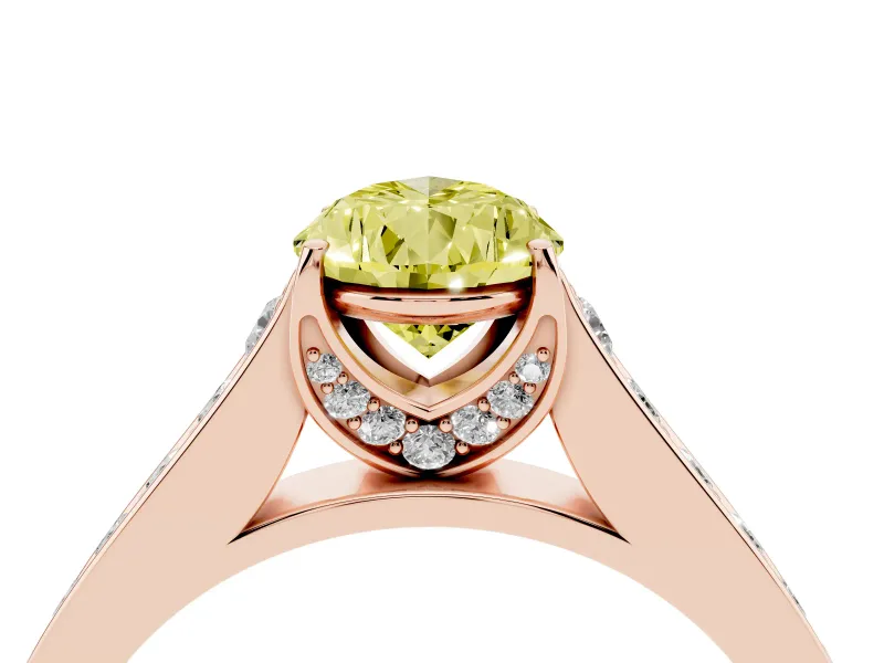 Pear-Shaped Graduated Pavé Engagement Ring Setting for a Fancy Yellow Lab-Grown Diamond | Rose Gold