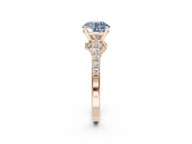 Round Pavé Solitaire Engagement Ring Setting for a Fancy Blue Lab-Grown Diamond | Crossover Gallery | Rose Gold