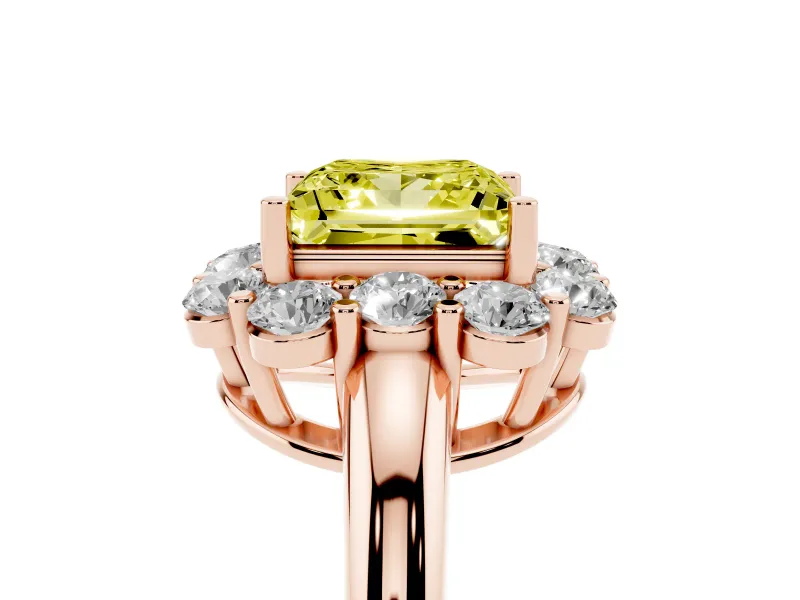 Princess Cut Graduated Milgrain Halo Engagement Ring Setting for a Fancy Yellow Lab-Grown Diamond | Rose Gold