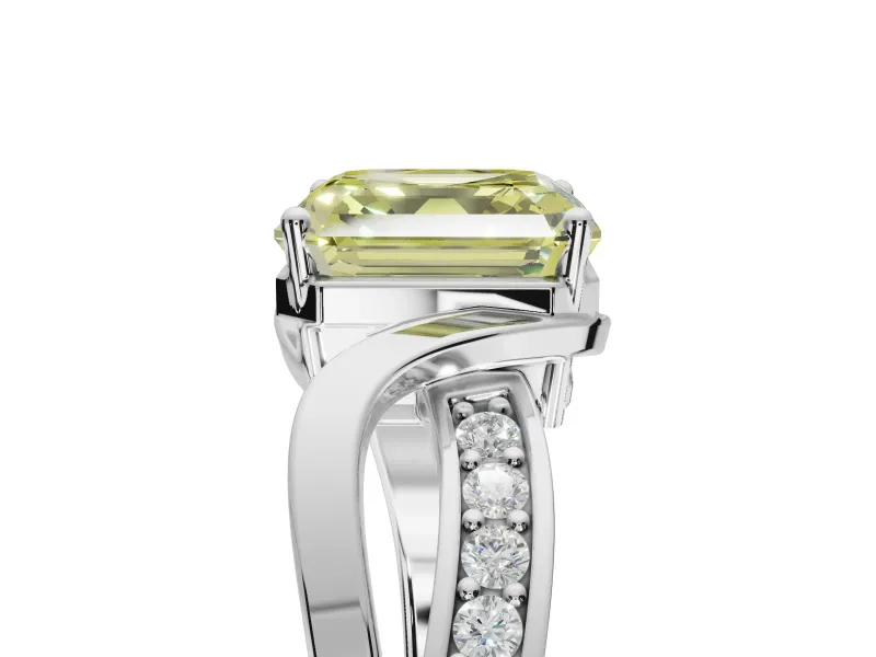 Asscher Cut Bypass Solitaire Engagement Ring Setting for a Fancy Yellow Lab-Grown Diamond | Pavé Strands | White Gold