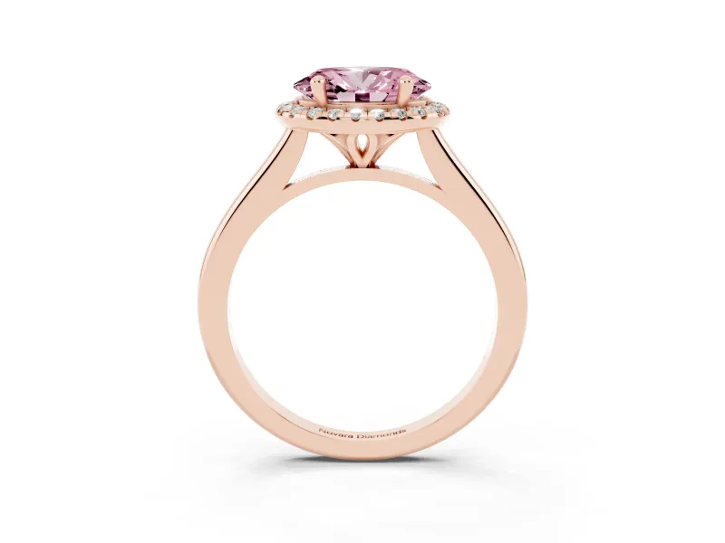 Oval Halo Engagement Ring Setting for a Fancy Pink Lab-Grown Diamond | Plain Polished Band | Rose Gold