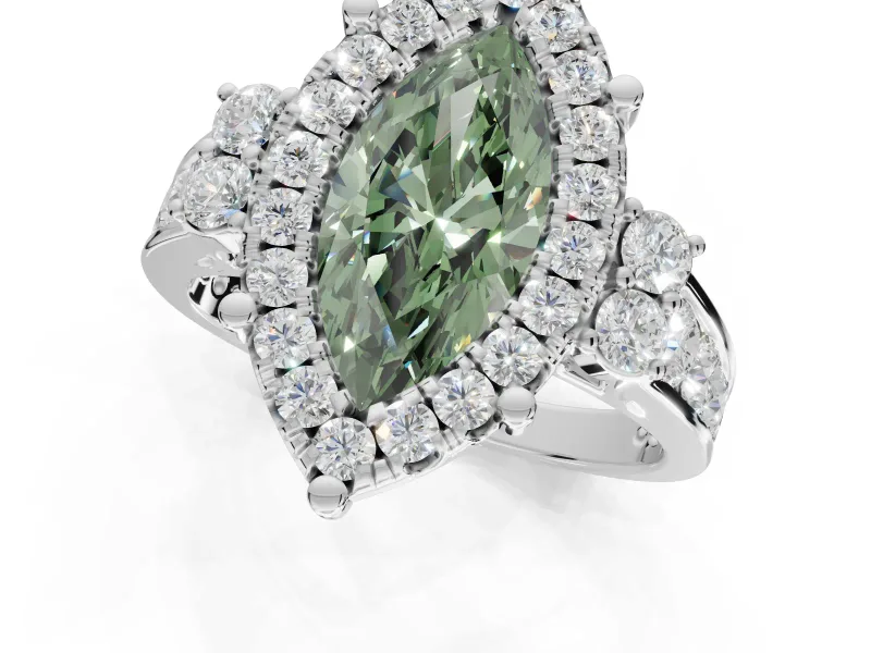 Marquise Halo Engagement Ring Setting for a Fancy Green Lab-Grown Diamond | Side Clusters | Platinum