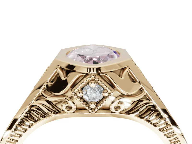 Marquise Vintage Bezel Engagement Ring Setting for a Fancy Pink Lab-Grown Diamond | Engraved Band | Yellow Gold