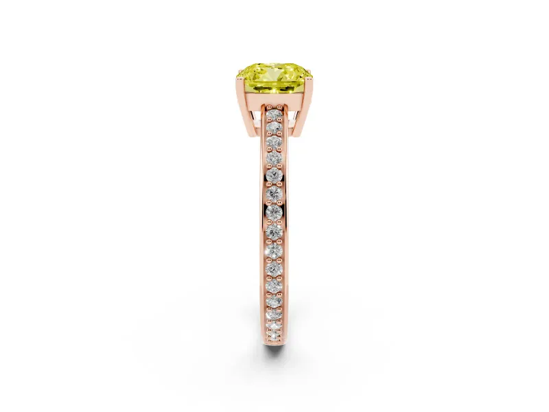 Cushion Cut Pave Solitaire Engagement Ring Setting for a Fancy Yellow Lab-Grown Diamond | Accented Basket | Rose Gold