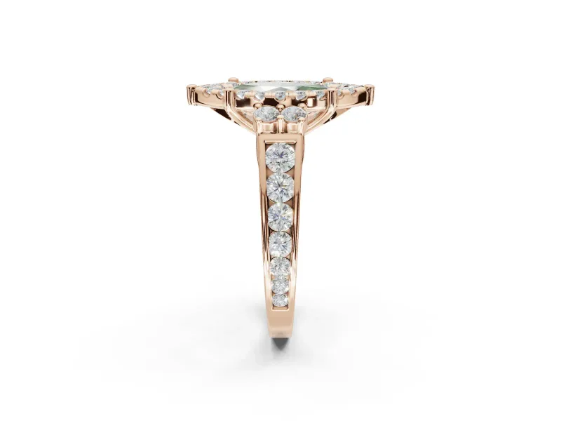 Marquise Halo Engagement Ring Setting for a Fancy Green Lab-Grown Diamond | Graduated Channel Band | Rose Gold