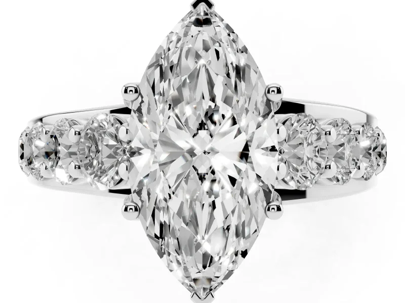 Marquise Graduated Side Stone Engagement Ring Setting | Shared Prong Rails | White Gold
