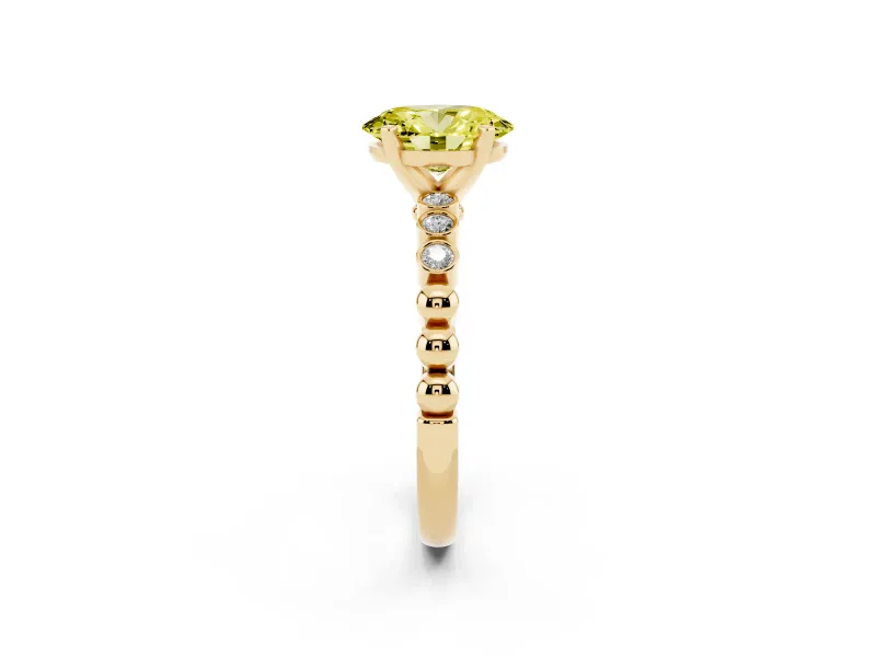 Oval Beaded Solitaire Engagement Ring Setting for a Fancy Yellow Lab-Grown Diamond | Yellow Gold
