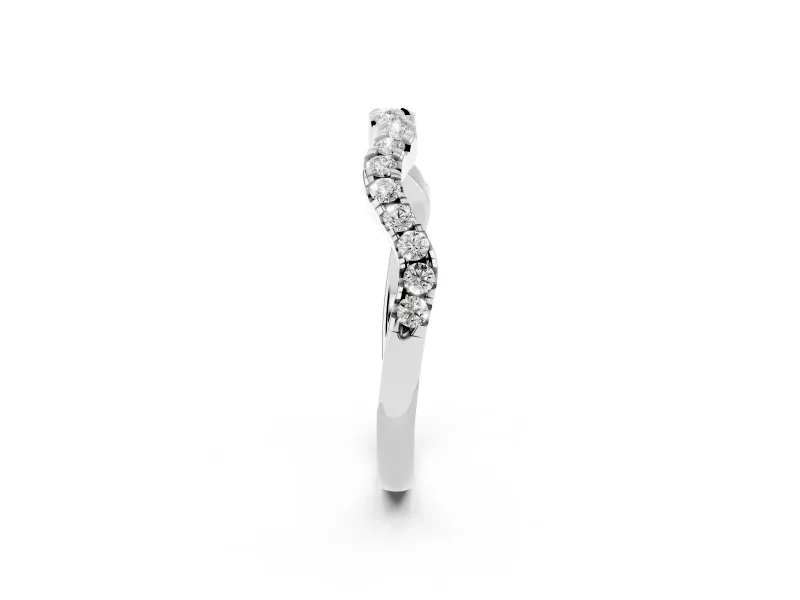 Round Diamond Scalloped Pavé Wedding Band Set in Platinum with Shared Prong Setting