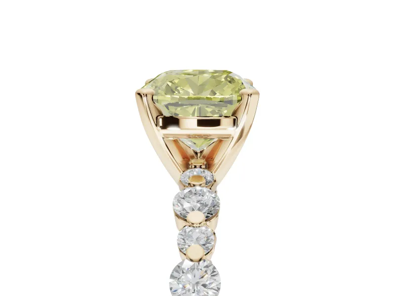 Cushion Cut Pavé Engagement Ring Setting for a Fancy Yellow Lab-Grown Diamond | Alternating Accents | Yellow Gold