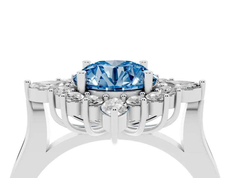 Round Engagement Ring Setting for a Fancy Blue Lab-Grown Diamond | Sterling Silver - Design NV-24790