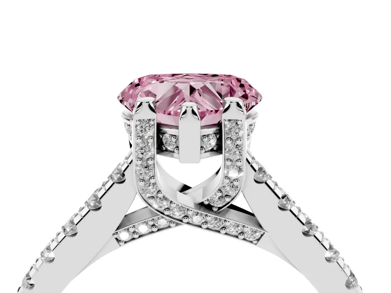 Heart-Shaped Hidden Halo Pave Engagement Ring Setting for a Fancy Pink Lab-Grown Diamond | Claw Prongs | White Gold