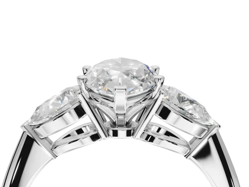 Marquise Three-Stone Engagement Ring Setting | Pear Side Stones | White Gold