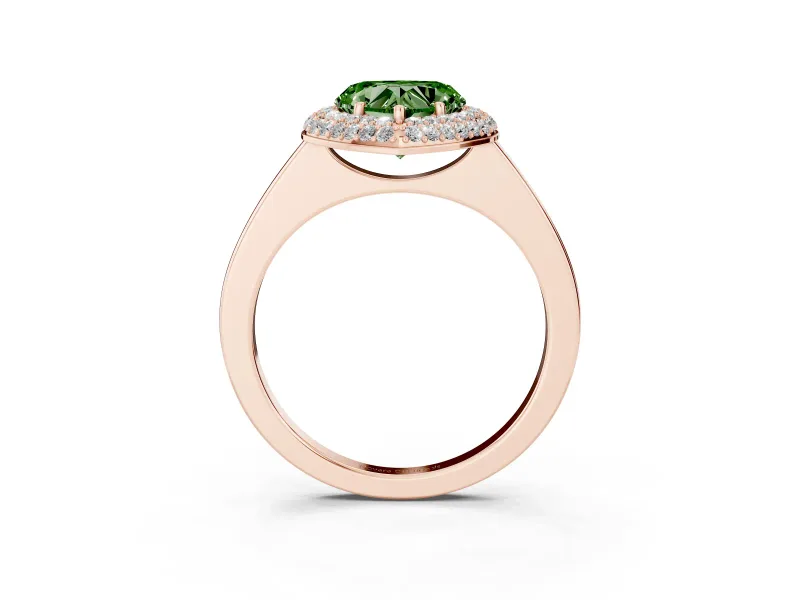 Fancy Green Heart Cut Diamond Halo Engagement Ring Set in Rose gold with Solitaire Band and Prong Setting