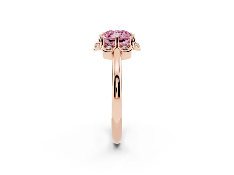 Cushion Cut Petal Halo Engagement Ring Setting for a Fancy Pink Lab-Grown Diamond | Rose Gold