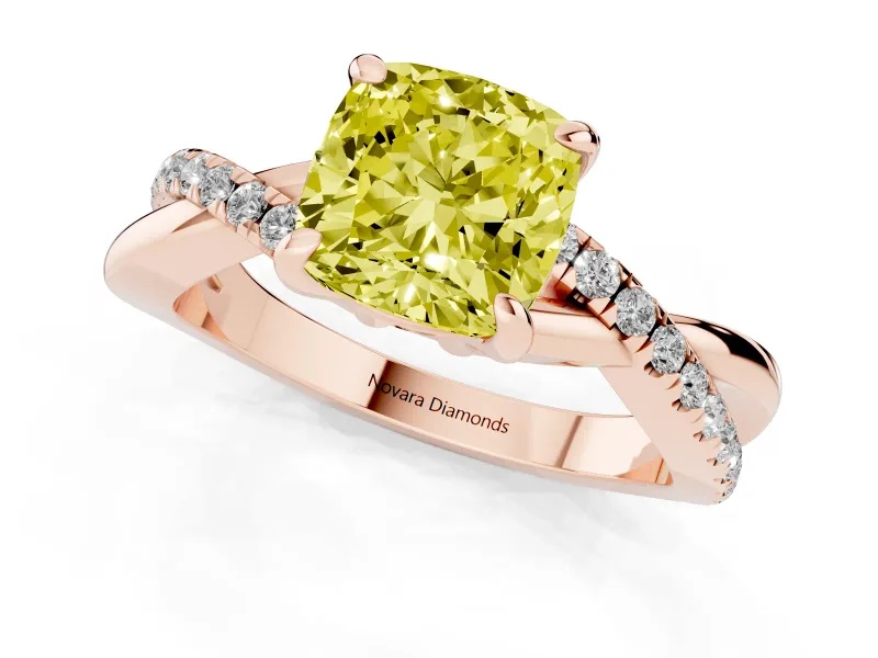 Cushion Cut Twist Engagement Ring Setting for a Fancy Yellow Lab-Grown Diamond | Rose Gold