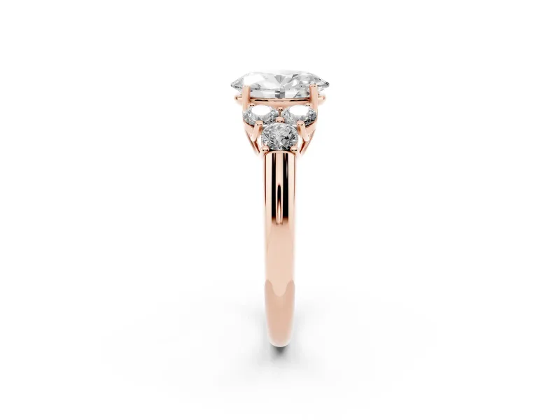 Oval Side Stone Engagement Ring Setting | Triangle Side Clusters | Rose Gold