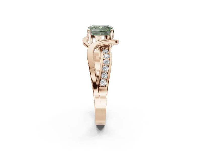 Cushion Cut Bypass Solitaire Engagement Ring Setting for a Fancy Green Lab-Grown Diamond | Pavé Strands | Rose Gold