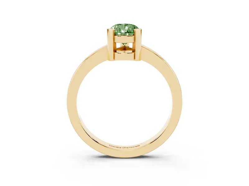 Fancy Green Pear Cut Diamond Solitaire Ring Set in Yellow gold with Prong Head and Smooth Polished Band
