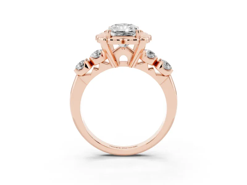 Radiant Cut Floral Engagement Ring Setting | Petal Frame and Side Stones | Rose Gold